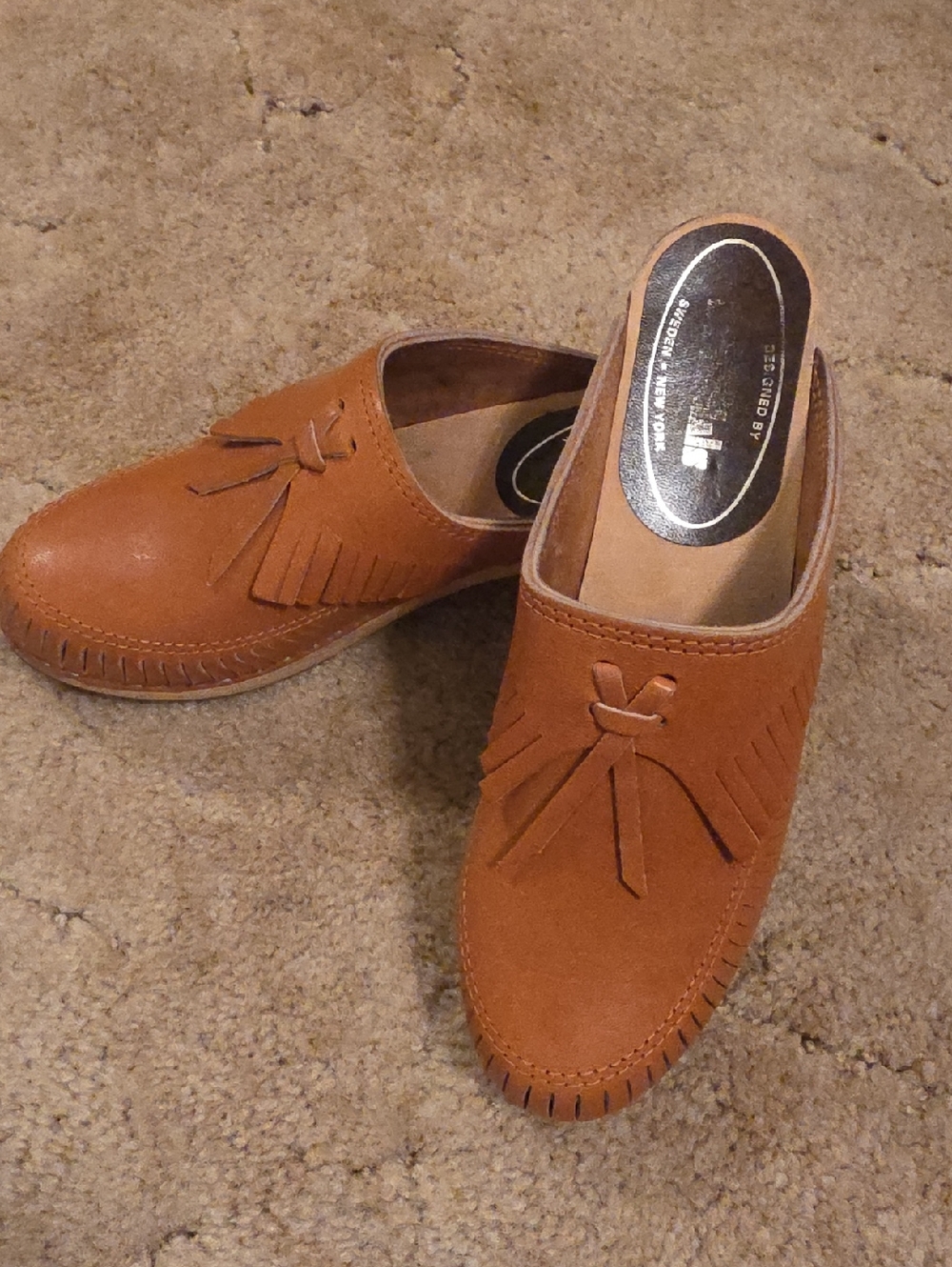 Women's Tan Suede Tassel Mule Clogs
